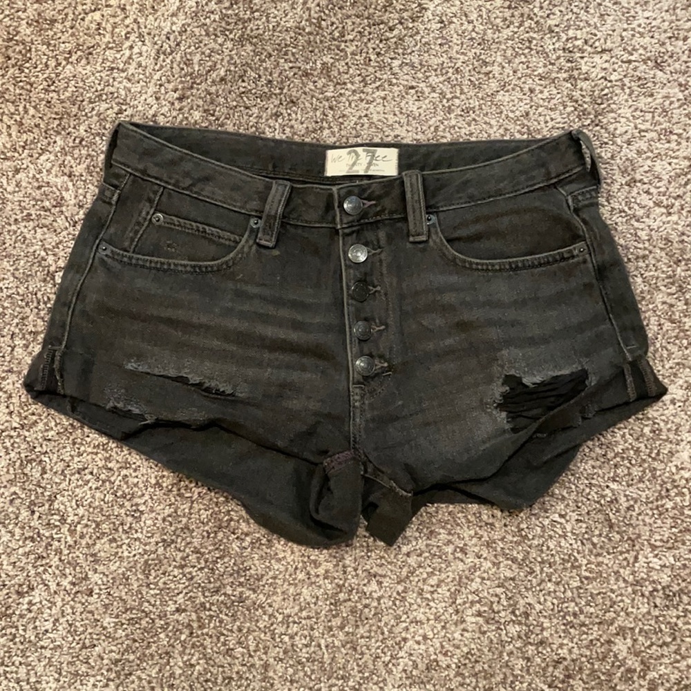 We the free black denim distressed shorts
